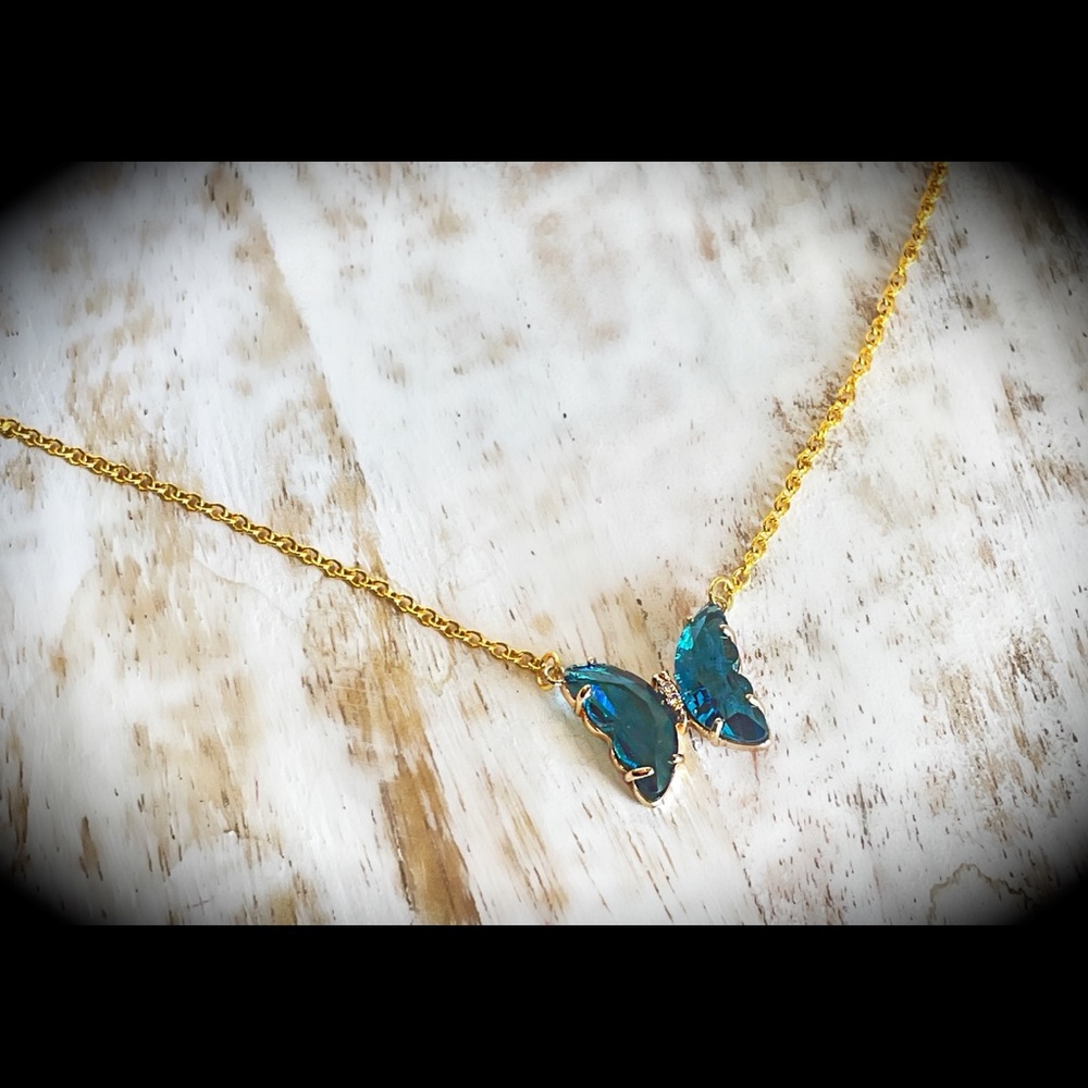 Gold filled crystal butterfly chain necklace
